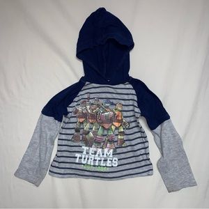 TMNT Mutant Turtles Gray Blue Long Sleeve Shirt Boy’s 4T Hooded Top Stripes Fall